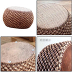 Small Round Ottoman Footrest Stool with Cushion Boho Decorative Accent Seat for Living Room Entryway Footrest Pouf Hand Knitted(32cm/12.5in)