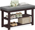 SONGMICS Bamboo Shoe Bench, 3-Tier Shoe Rack Organizer for Entryway, Living Room, Bench Seat Holds Up to 300 lb, 11.9 x 28.3 x 19.2 Inches, Rustic Walnut and Slate Gray ULBS604CG