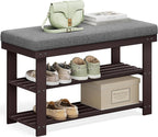SONGMICS Bamboo Shoe Bench, 3-Tier Shoe Rack Organizer for Entryway, Living Room, Bench Seat Holds Up to 300 lb, 11.9 x 28.3 x 19.2 Inches, Rustic Walnut and Slate Gray ULBS604CG