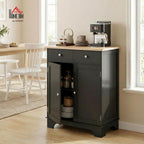 HOMCOM Sideboard Buffet Cabinet with Solid Wood Countertop, Modern Kitchen Storage Cabinet, Coffee Bar Cabinet with 2 Drawers, Doors and Adjustable Shelf, Black
