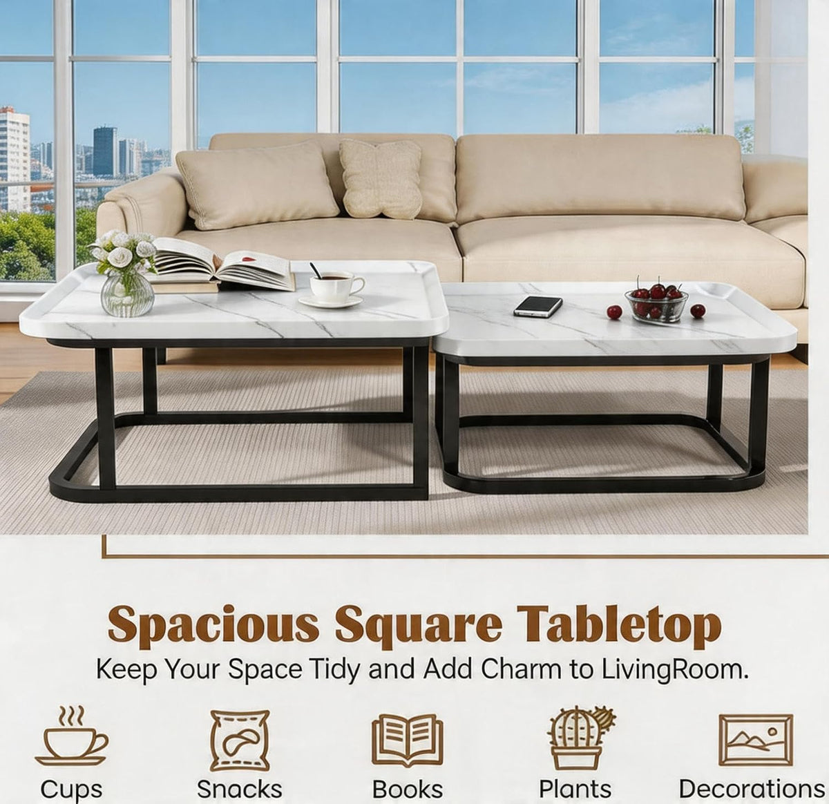 Set of 2 Nesting Coffee Tables, Space‑Saving Side Table Set,White | Stackable Design, Mid‑Century Modern Style, Multi‑Scene Usage, Ideal For Living Room, Bedroom And Balcony Decor