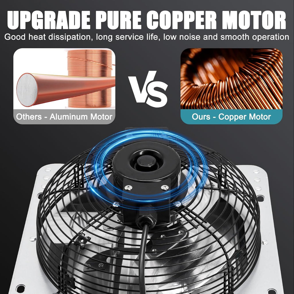 Criditpid 14 Inch Shutter Exhaust Fan with Speed Controller and Power Cord for Garage, Greenhouse, Attic, Chicken Coop, Shop, Shed, Basement Ventilation, 1088 CFM 1450 RPM Wall Mounted Exhaust Fan.