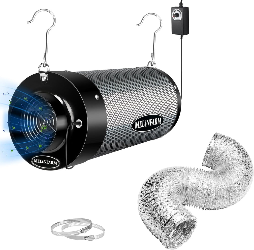 MELONFARM Air Filtration Kit 6", Built-in 14cm Fan Low Nois Carbon Filter with 12-Speed Controller, 8' Ducting, Cooling & Ventilation System for Grow Tents, Indoor Gardening, Hydroponics 6“x13.4