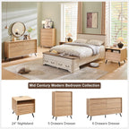 RedLemon 24" Nightstand Set of 2 with Charger Station, Mid Century Modern Fluted End Table with 2 Drawers, Wooden Side Table with Open Cubby Storage for Living Room, Bedroom, Office(Natural Oak)