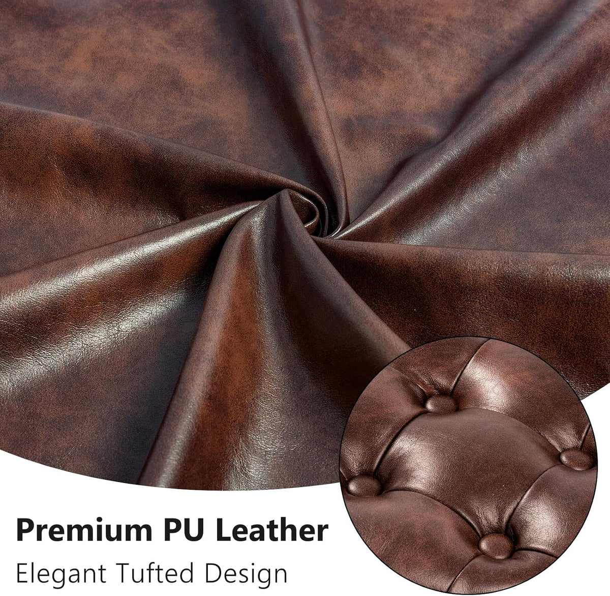 Velvet Tufted Makeup Chair, 360° Swivel Adjustable Vanity Chair Ottoman Stool Vanity Stool for Bedroom Modern Accent Chairs Big Size Stools for Living Room Bathroom, PU, Darkbrown