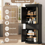 69'' Tall Pantry Cabinet - 4 Rattan Doors, Drawer, and 2 Adjustable Shelves - Freestanding Storage Cupboard for Entryway, Kitchen, Dining Room, Bathroom, or Office,Black