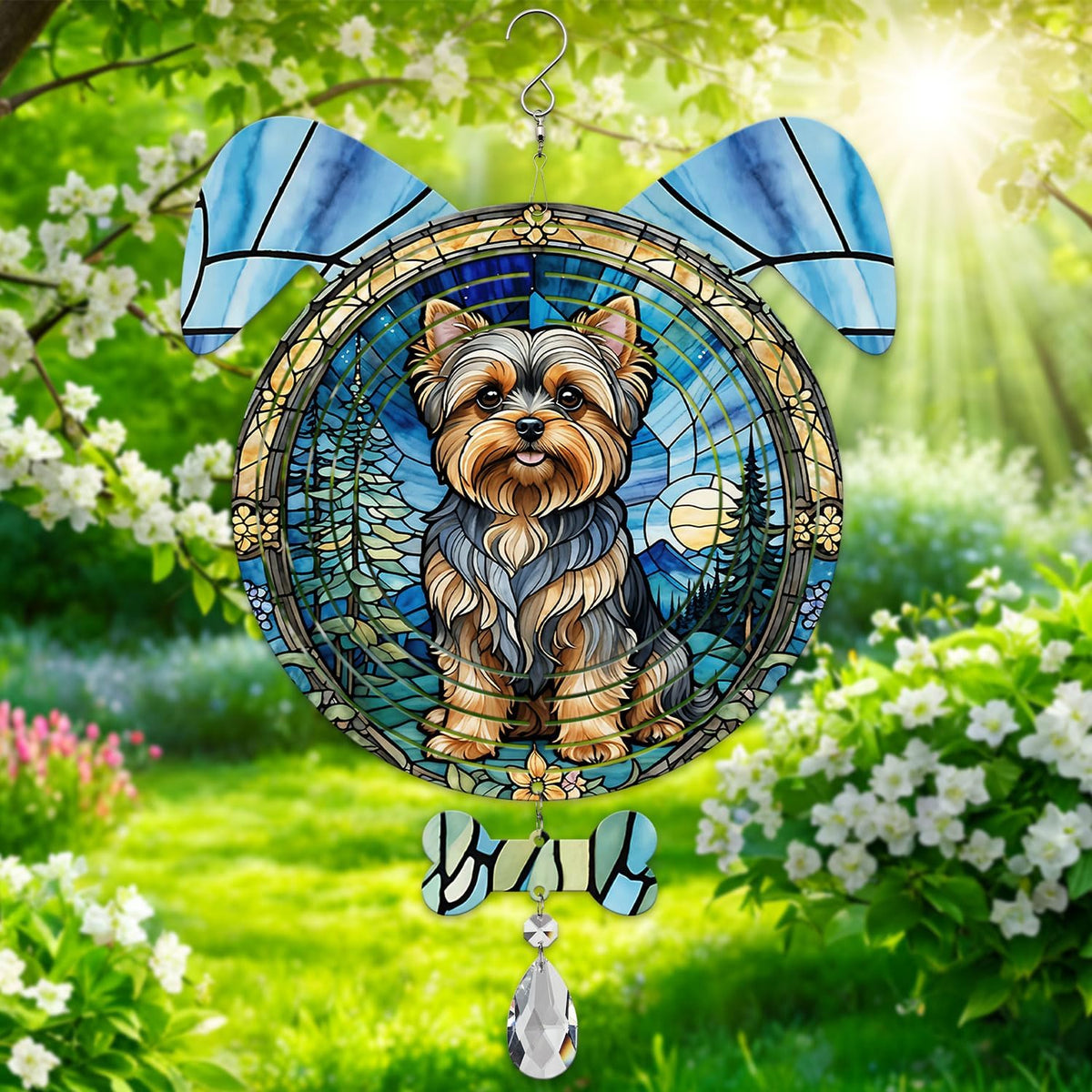 Yorkshire Terrier Dog Ears Wind Spinner, Yorkshire Terrier Wind Spinner Hanging for Yard and Garden (Yorkshire Terrier)