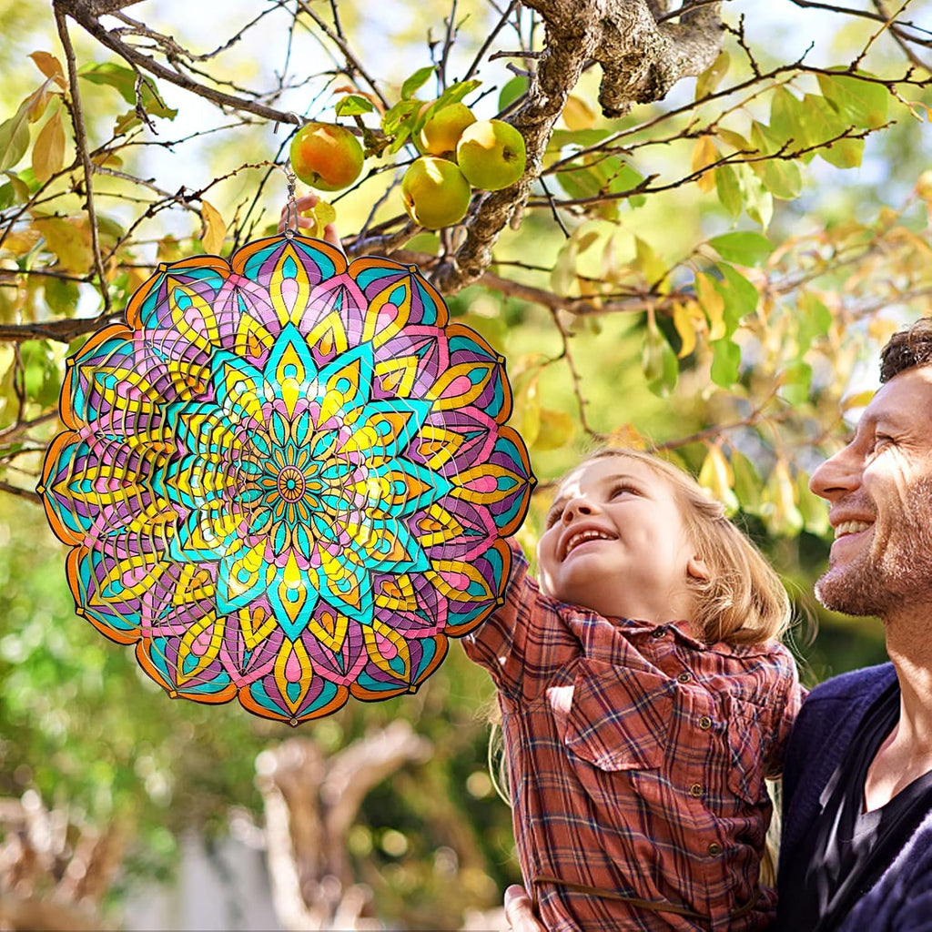 Mandala Wind Spinner - Purple Tulip Design | 12 Inch Stainless Steel Hanging Wind Sculpture & Catcher, 3D Kinetic Yard Art Garden Decor for Indoor & Outdoor | Meaningful Gift Idea
