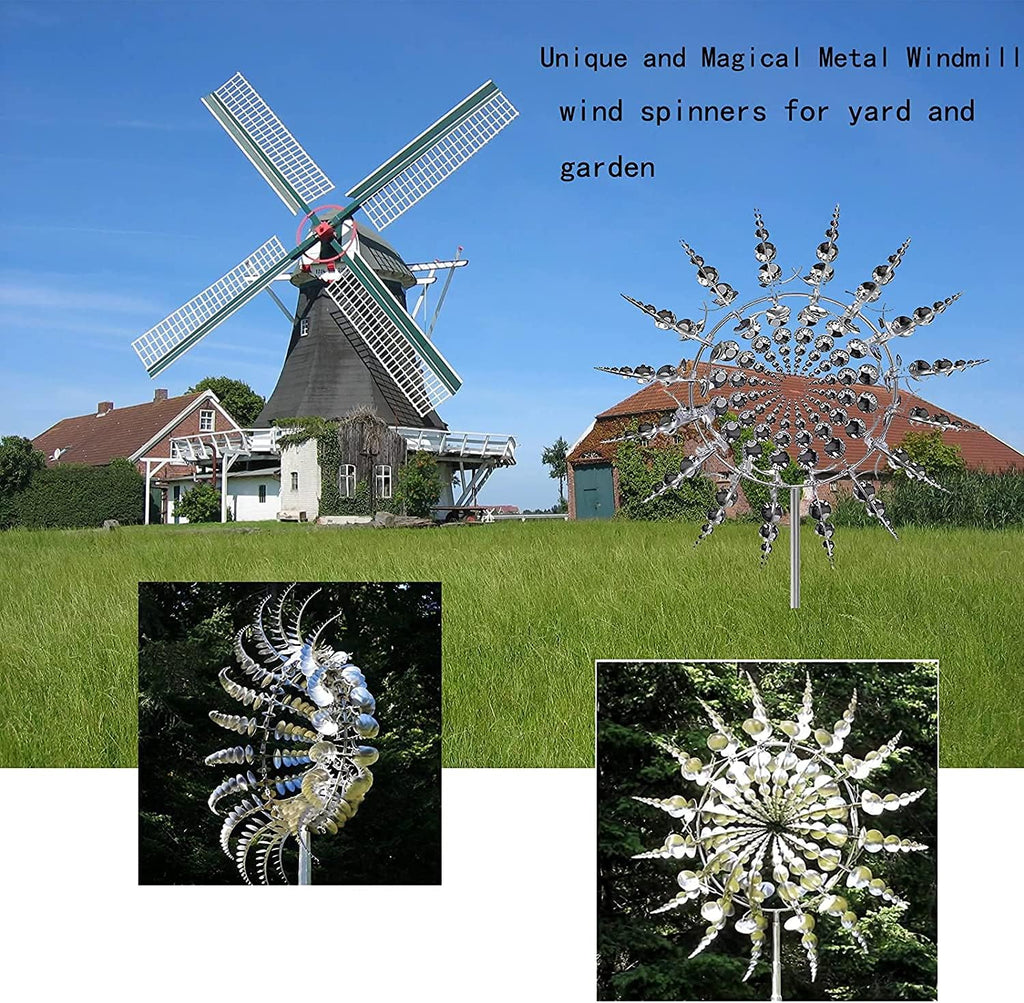 Wind Spinners for Yard and Garden，Windmills,Garden Decor for Outside,Metal Yard Art (1 PCS -Silver)