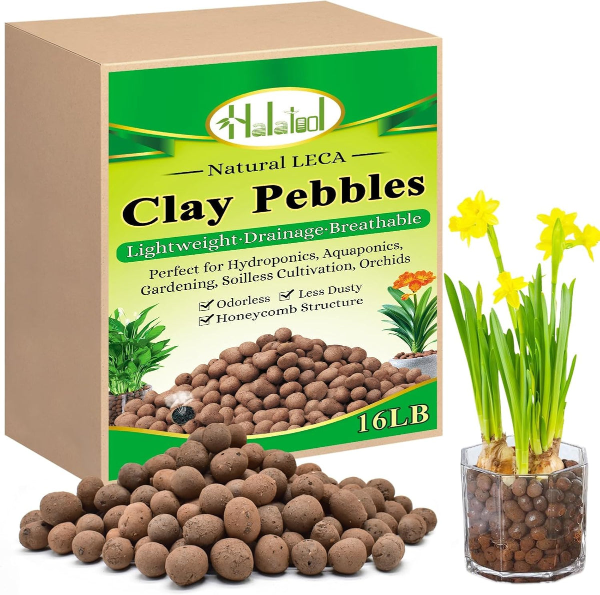 Halatool 16LB Organic Clay Pebbles 4mm-16mm Leca for Plants 100% Natural Lightweight Hydroton Clay Pebbles for Hydroponics Gardening Orchids Drainage Decoration Aquaponics