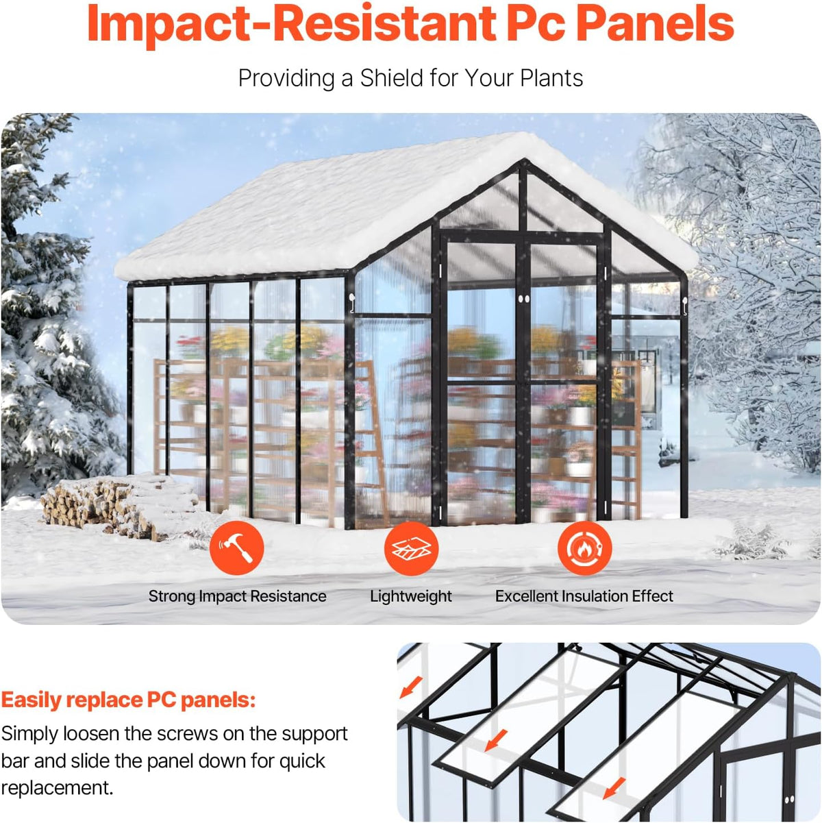 VEVOR Polycarbonate Garden Greenhouse, 8 x 10 Ft, with 2 Ventilation Windows, Hinged Door, Pavilion Style, Large Aluminium Greenhouse Kit, Flower Plant Shelter for Outdoors, Backyard