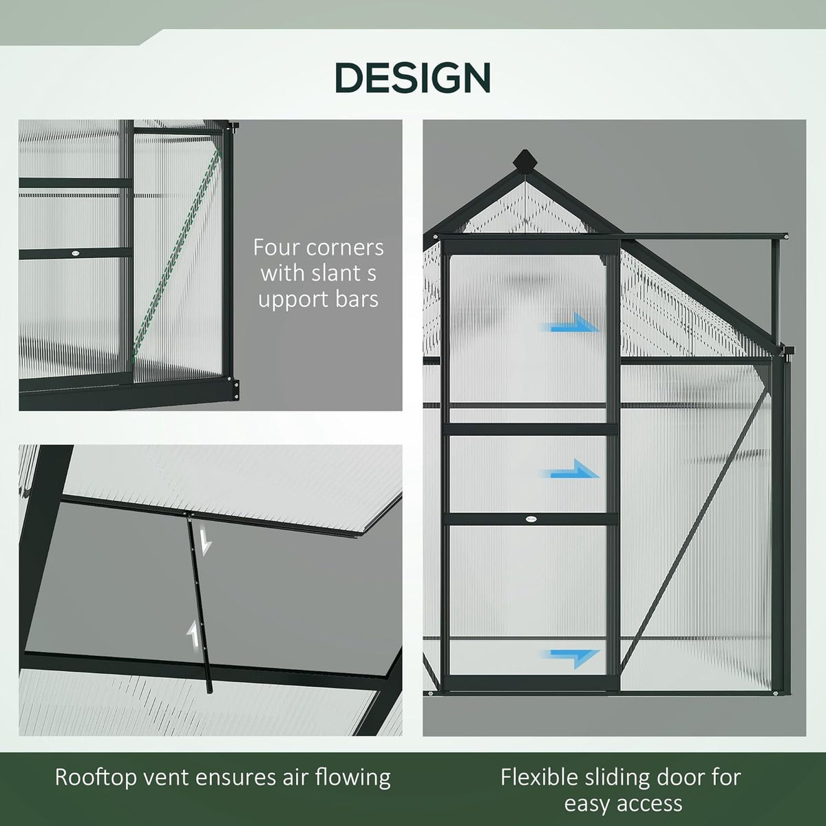 Outsunny 6' x 10' Greenhouse for Outdoors, Polycarbonate Greenhouse with Rain Gutter and Roof Vent, Aluminum Walk-in Green Houses for Outside for Patio Backyard Garden, Gray