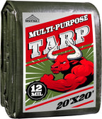 Green/Silver Heavy Duty Waterproof Tarp 20x20FT, 12mil Thick，Multifunctional tarp Whit Tear&Fade Resistant,UV Resistant,with Grommets and Reinforced Edges.