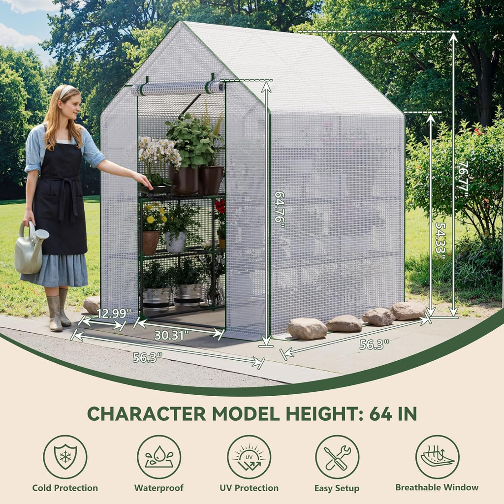 Greenhouse for Outdoors, Small Greenhouse, Walk-in Greenhouses with 3 Tiers 8 Shelves, PE Cover, Heavy Duty Plant Greenhouses for Garden and Backyard