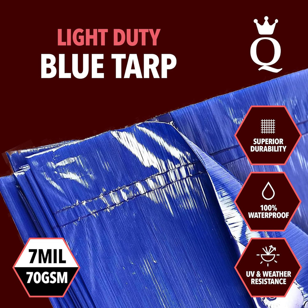 QUEEN OF TARPS | 20x25 Light Duty Tarp Waterproof, 70 GSM is 7 MIL, UV/Tear Resistant Tarp, Camping, Outdoor Furniture, Car, Tents, Painting, Firewood Protection | 20x25, Light Duty