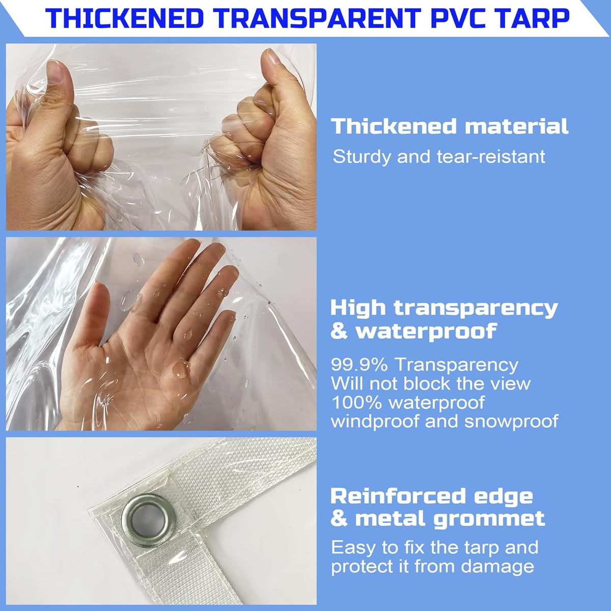 Clear Tarp 7 x 9FT, 20 Mil Clear Vinyl Tarp, Small Cover Plastic Sheeting with Grommets, Double-Stitched Reinforced Edges, Heavy Duty Tarps Waterproof and Tearproof