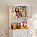71" White Farmhouse Kitchen Pantry Cabinet Set of 4— Freestanding Coffee Bar with Glass Doors or Drawers, Microwave Stand, Large Storage Hutch with Adjustable Shelves for Kitchen, Living Room