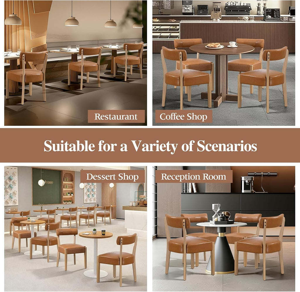 ZJhome Modern Dining Chairs Set of 6– Mid-Century Modern Faux Leather Upholstered Kitchen & Dining Room Chairs with Curved Back, Oversized Rounded Seat, Sturdy Wood Frame, Brown