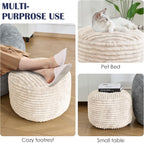 Round Ottoman,Corduroy Pouf Foot Rest,Beige,20x15 in | Corduroy Cover,Storage Ottoman Footstool for Living Room,20x15 Soft Floor Poufs,Memory Foam Filling,Footrest only