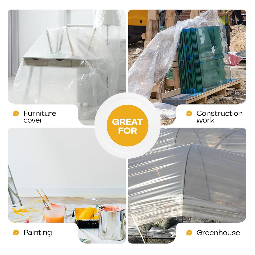 Plastic Sheeting 4 mil, 4' x 50' (200 sq.ft.) - Thick Semi-Clear Plastic Sheeting for Painting, Constructionm, Drop Cloth - Heavy Duty Plastic Sheeting - LDPE Film Roll by IDL Packaging