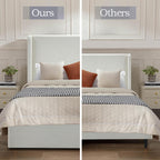 Queen Size Upholstered Platform Bed Frame, 54" High Headboard Carmen Wingback Bed, Fully Upholstered Mattress Foundation, No Box Spring Needed No Noise, Minimalist, Textured Ivory