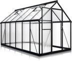 6x11 FTQuick Setup Polycarbonate Greenhouse with Roof Vent, Large Aluminum Walk-in Green House for Outdoor Garden Backyard, Black