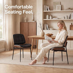 GrandNoor Mid Century Modern Dining Chairs with Walnut Grain Back, Black Faux Leather Dining Room Chairs Set of 2, Checkered Soft Cushion Kitchen Chairs with Adjustable Foot Pads
