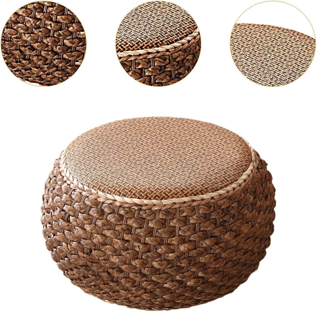 Small Round Ottoman Footrest Stool with Cushion Boho Decorative Accent Seat for Living Room Entryway Footrest Pouf Hand Knitted(32cm/12.5in)