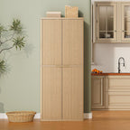 Modern Fluted Wood Pantry Cabinet with 6 Adjustable Shelves & 8 Door-Mounted Spice Racks - Wall-Secure Storage Organizer for Kitchen, Dining, Living Room (Oak)