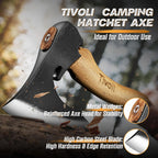 Tivoli Camping Hatchet Axe with Sheath – 16.5" High Carbon Steel Axe with Beech Wood Handle – Bushcraft Hatchet & Wood Splitting Axes for Gardening, Carving, Outdoor Adventures – Gift for Men