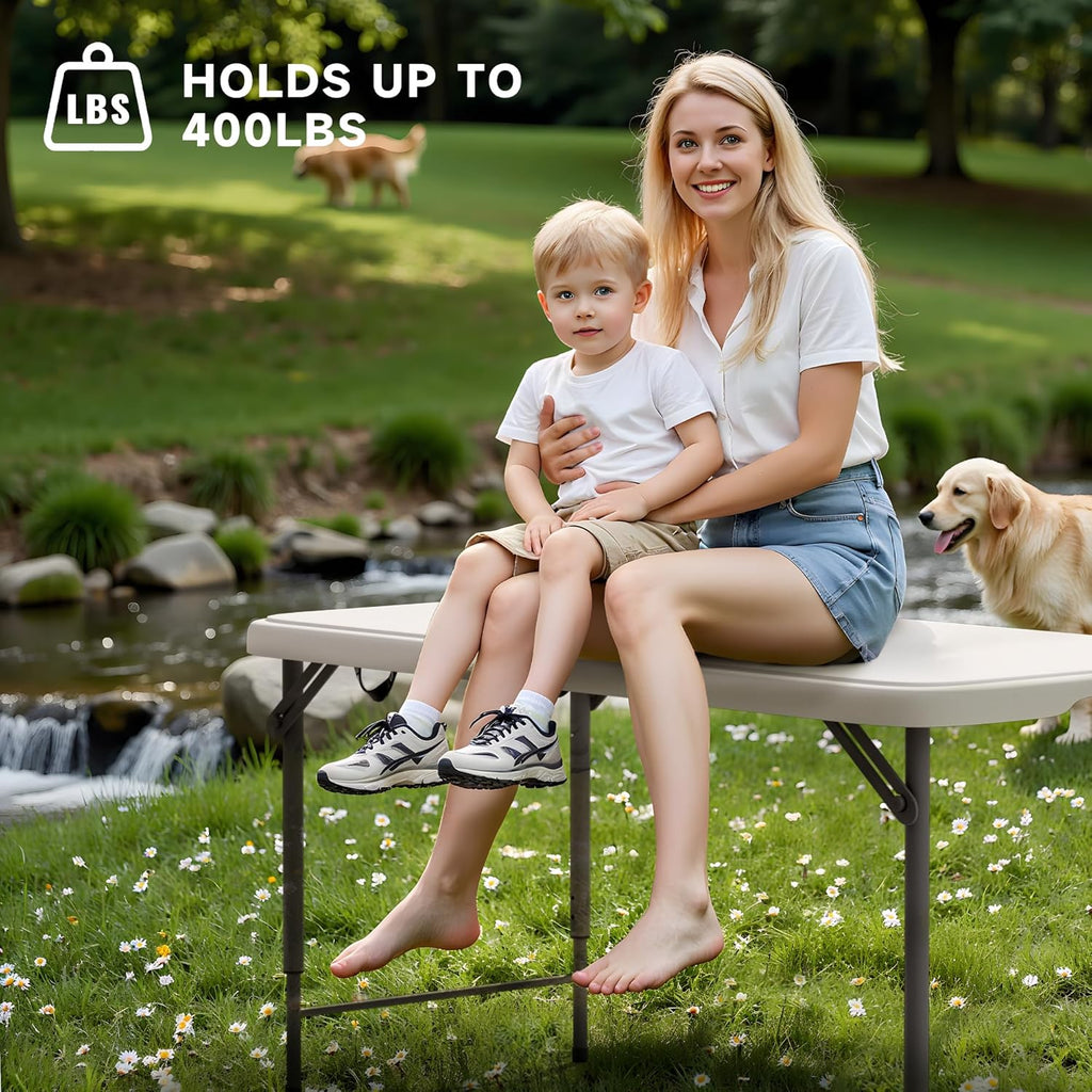 4 Foot Folding Table with Black Table Cloth- 3-Position Adjustable Height, Heavy Duty 400 lbs Capacity - Portable Folding Tables for Camping, Party, Indoor & Outdoor Use, 2 Pack