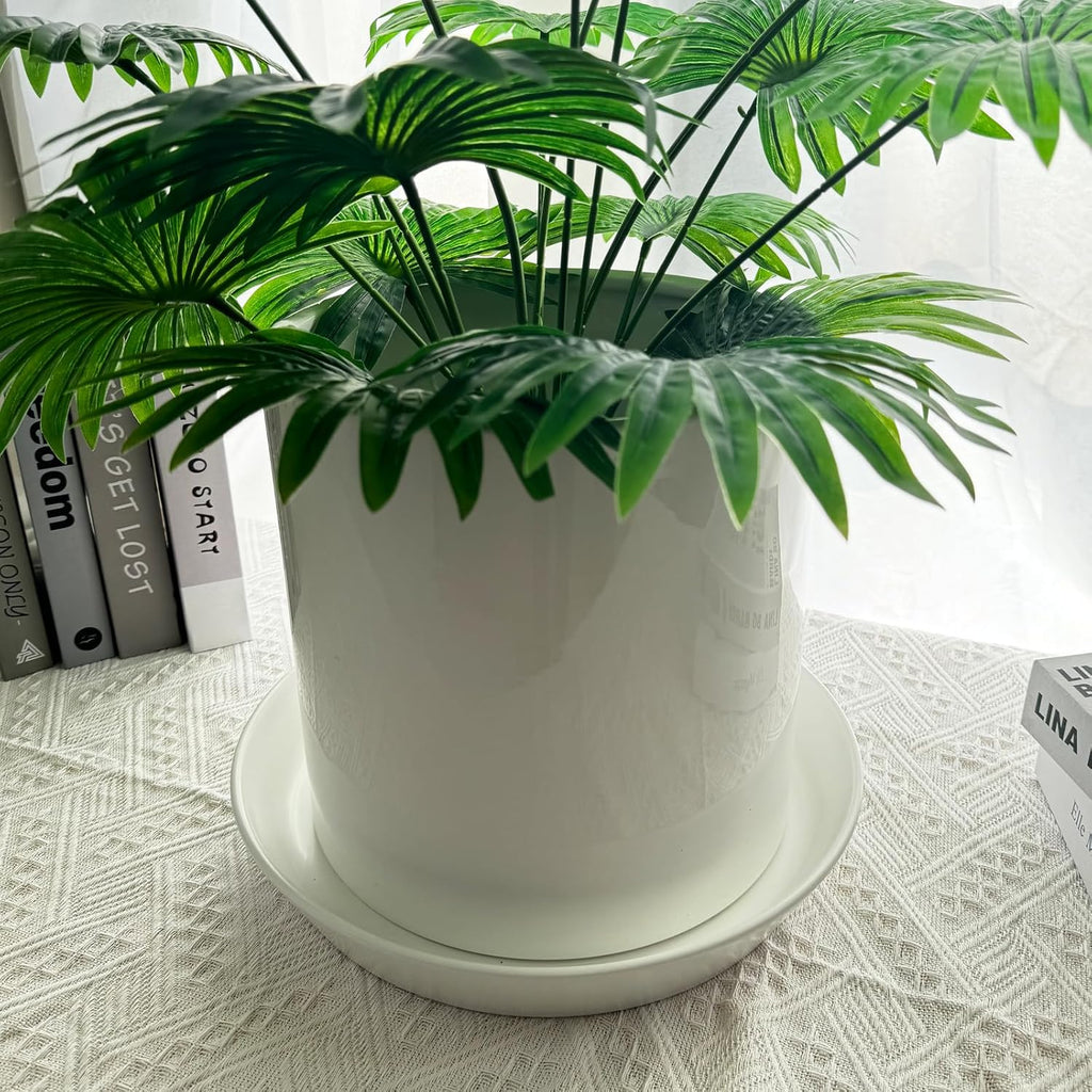 Ceramic Plant Saucers, 10 Inch (11 Inch) Plant Trays, Durable Round Glazed Ceramic Flower Plant Water Drip Tray for Pots Planter, Heavy Duty Plant Dish Plant Plate to Catch Water for Indoor & Outdoor