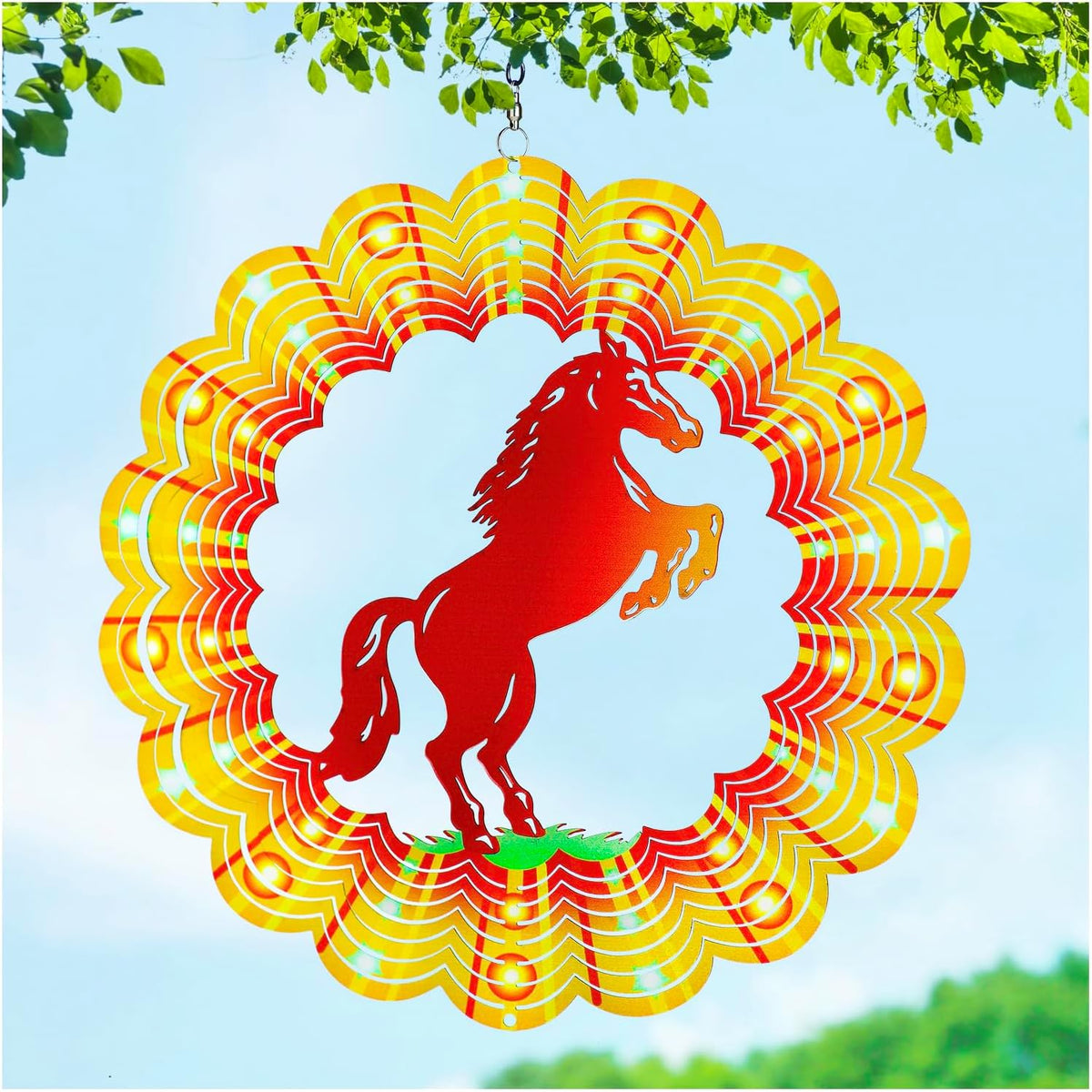 Horse Wind Spinners Horse Gifts for Women/Girls/Men 12 inch 3D Stainless Steel Hanging Wind Spinner Metal Wind Catchers Kinetic Sculpture for Indoor/Outdoor Decor, Yard Art, Garden Decorations