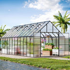 CDCASA 24x10x10 FT Greenhouse for Outdoors, Large Thicker Aluminum Heavy Duty Polycarbonate Greenhouses Kit w/5 Vent Windows, Swing Door, Walk-in Green House for Sunroom Patio,Backyard