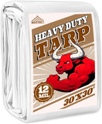 Tarp 30x30 ft Heavy Duty 12mil 100% Waterproof High Durability Multipurpose,Uv Resistant,White Tarp Suitable for Swimming Pools, Boats, Camping, Courtyards, Etc -by MVPNET