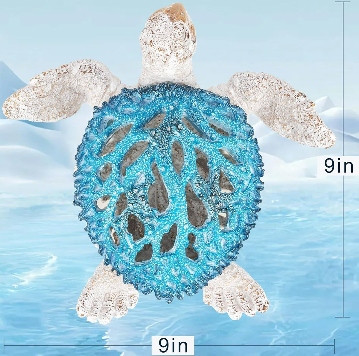VVGIFTS Ocean Decor Sea Turtle Coral Reef Home Office Decor Sculpture Beach Coastal Tabletop Shelf Collection (Blue)