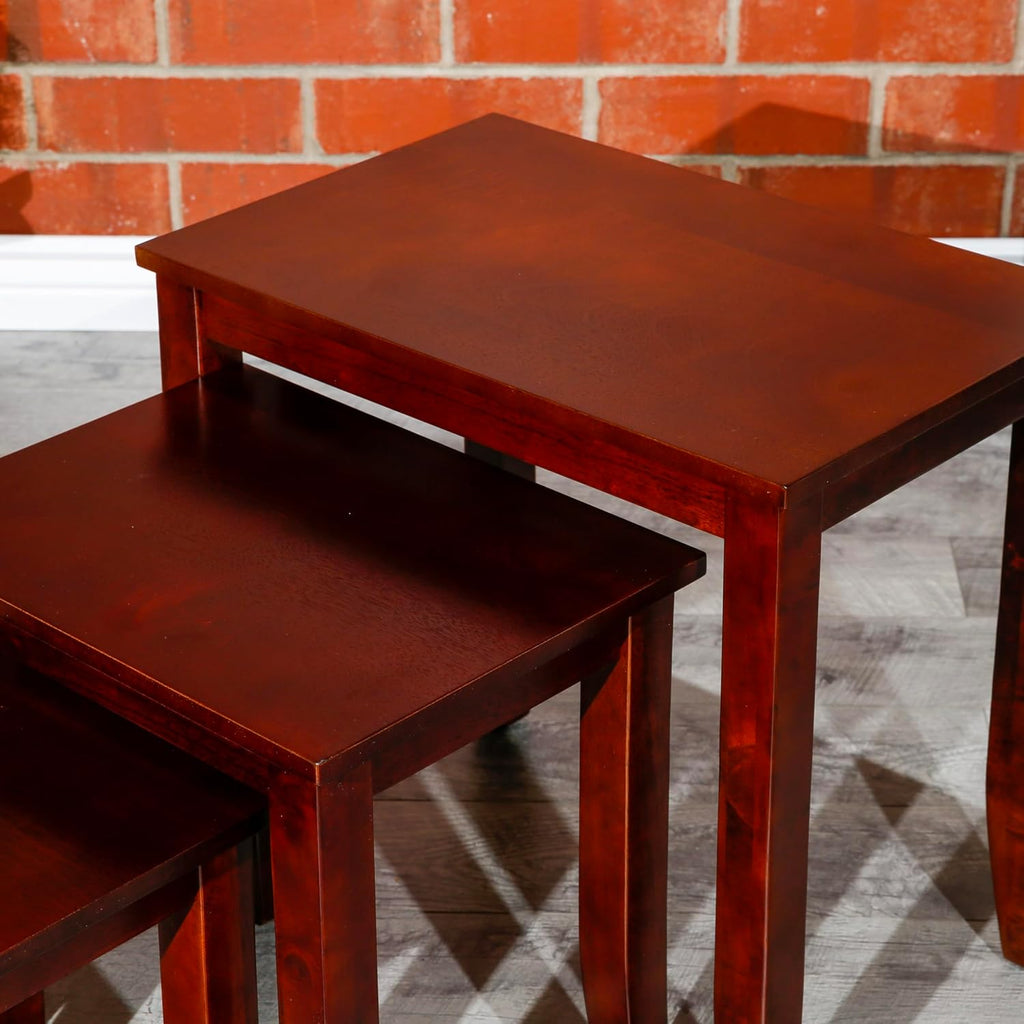 3-Piece Cherry Nesting Tables, Space-Saving Furniture Set, Ideal for Apartments and Small Rooms, Multi-Purpose Use as Coffee Table, Side Table, or Display Stand, Wood