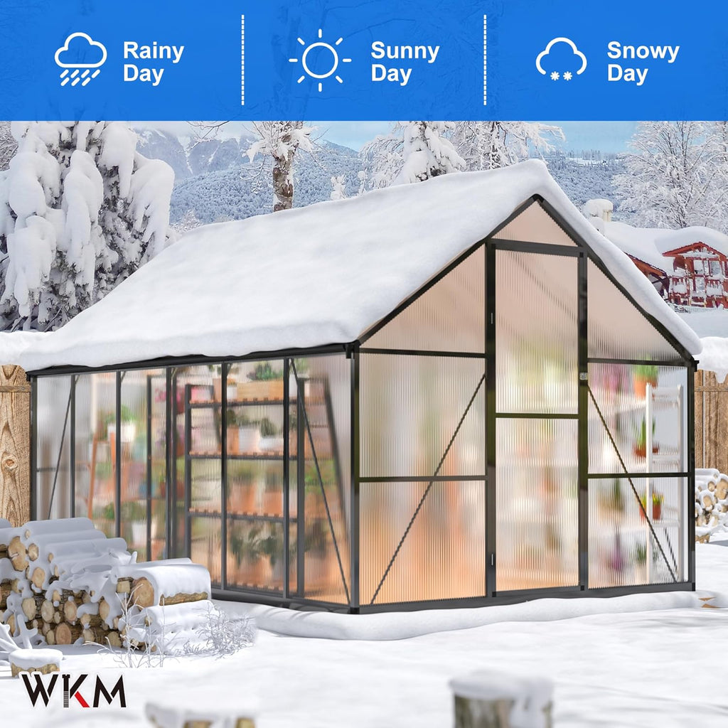 WKM 8x12 FT Greenhouse for Outdoors, Quick-fit Structure Green House with Window for Ventilation, Aluminum Greenhouse for Garden Backyard, Black