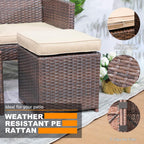 Patiorama 2 Pieces Assembled Outdoor Patio Ottoman, Indoor Outdoor All-Weather Dark Brown Wicker Rattan Outdoor Footstool Footrest Seat with Beige Cushions, No Assembly Required