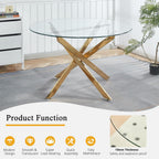 Round Glass Dining Table Set for 4, Small Kitchen Table Set for 4, 47" Circle Gold Glass Table and Chairs Set of 4,5 Piece Round Dining Room Table Set w/Black Velvet Chairs for Breakfast Dinette Cafe