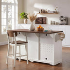 72" Rolling Kitchen Island with Mini Fridge Space & Power Outlet,White | Farmhouse Kitchen Cart Cabinet with Drop Leaf Table, 4 Drawers, Sliding Barn Doors & Wine Glass Holder