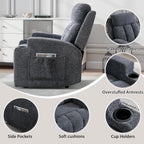 CANMOV Manual Recliner Chair with Massage and Heat, Soft Fabric Recliner Chair with Overstuffed Arm and Back, Manual Reclining Single Sofa with 2 Cup Holders, Side Pocket for Living Room, Dark Grey