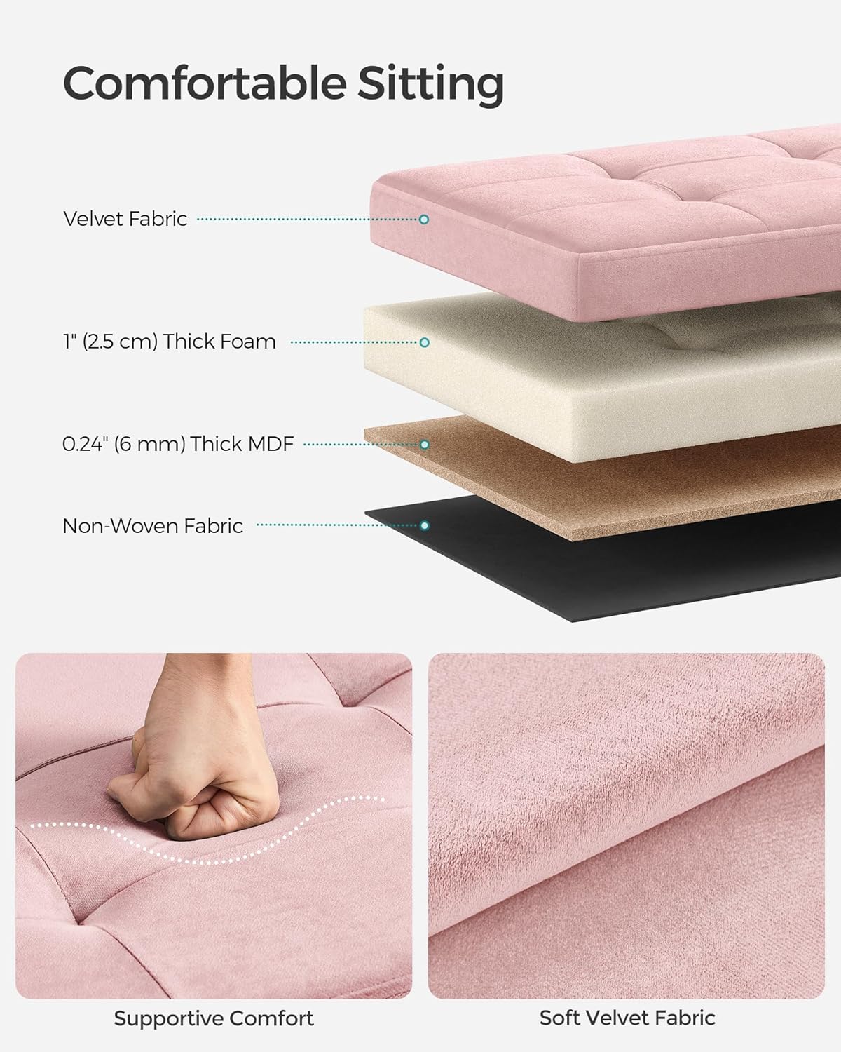 SONGMICS Storage Ottoman, Foldable Small Ottoman Foot Rest, 12.2 x 16.1 Inches Foot Stool, Load up to 286 lb, for Living Room, Bedroom, Dorm, Jelly Pink ULSF200R01