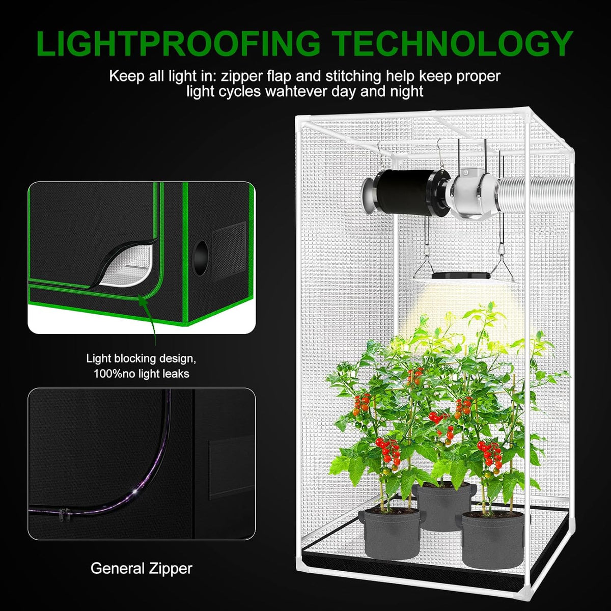 MELONFARM 2x2 Grow Tent, 24"x24"x72'' High Reflective 600D Diamond Mylar Canvas with Observation Window and Floor Tray for Hydroponic Indoor Plant Growing
