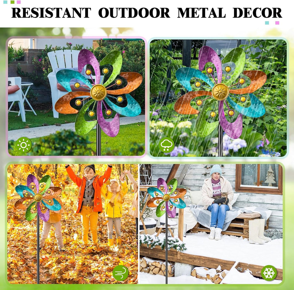 Metal Wind Spinners Outdoor, 360° Wind Sculpture Spinner with Metal Stake, Waterproof Spinners Green Kinetic Wind Spinner for Yard Lawn Decor (A- Colourful 1PC)