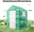 KING BIRD Premium Greenhouse for Outdoors, 56 x 56 x 77 Upgraded PE Cover & Steel Frame Walk in Hot House, w/ Zippered Screen Windows Mesh Door, 3 Tiers 14 Shelves for Outside Garden, Green