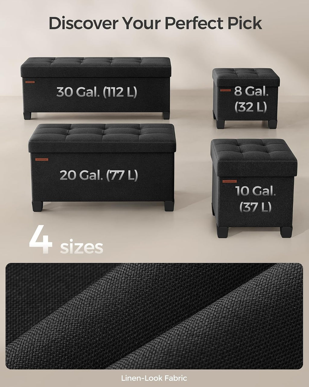 SONGMICS Storage Ottoman Bench, Foldable Foot Rest with Legs, 15 x 43 x 15.7 Inches, End of Bed Bench, Storage Chest, Load up to 660 lb, for Living Room, Bedroom, Entryway, Ink Black ULSF018B01