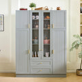 71" H Large Kitchen Pantry with 6 Doors, 53.2" L x 17.7" W Wooden Cupboard with Drawers, Pull-Out Trays, Wine Rack and Adjustable Shelves for Dining Room, Gray-Green