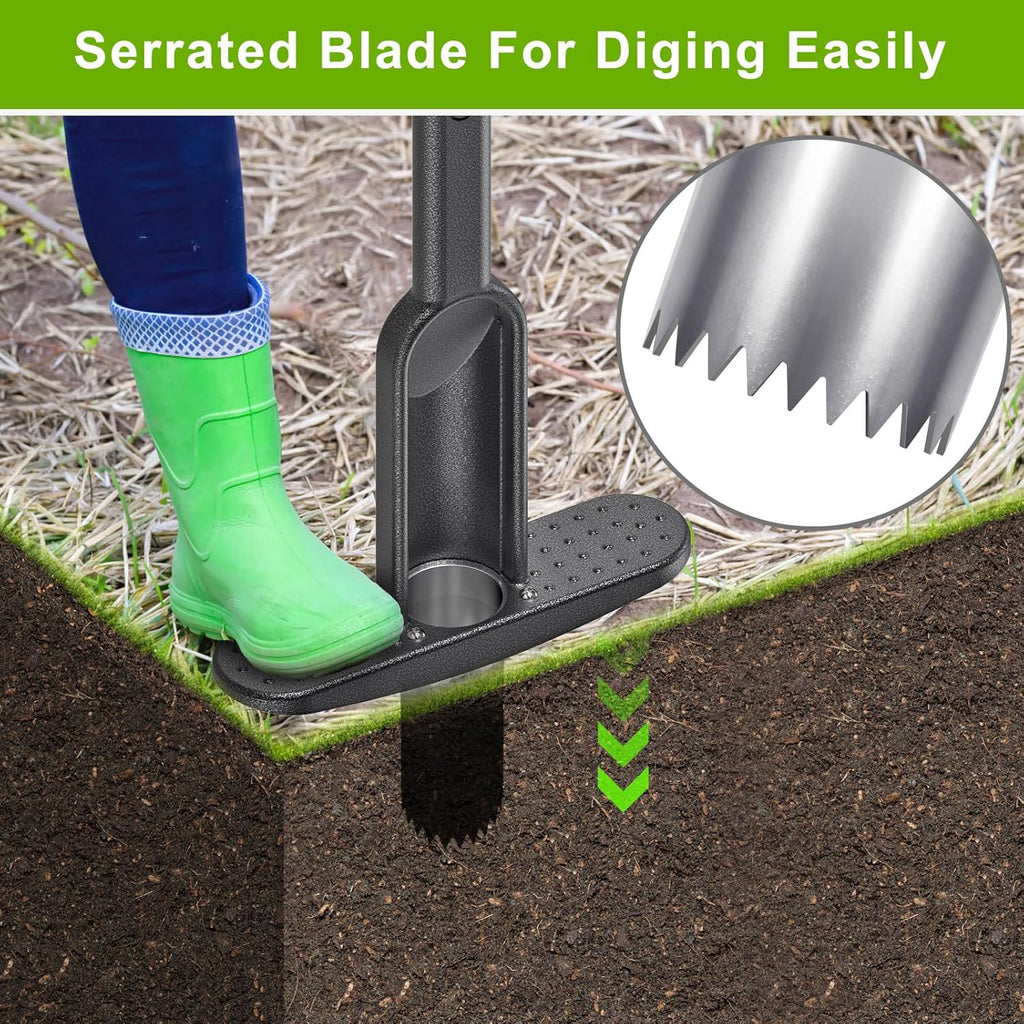 Dolibest Bulb Planter Tool w/Soft Rubber Grip, Grass Plugger Tool w/Stainless Steel Sharp Serrations, pre-Assembled Sod Plugger w/Centre Auto Dump Design for Lawn Planting Bulbs and Grass Repair