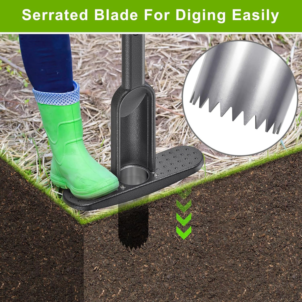 Dolibest Bulb Planter Tool w/Soft Rubber Grip, Grass Plugger Tool w/Stainless Steel Sharp Serrations, pre-Assembled Sod Plugger w/Centre Auto Dump Design for Lawn Planting Bulbs and Grass Repair